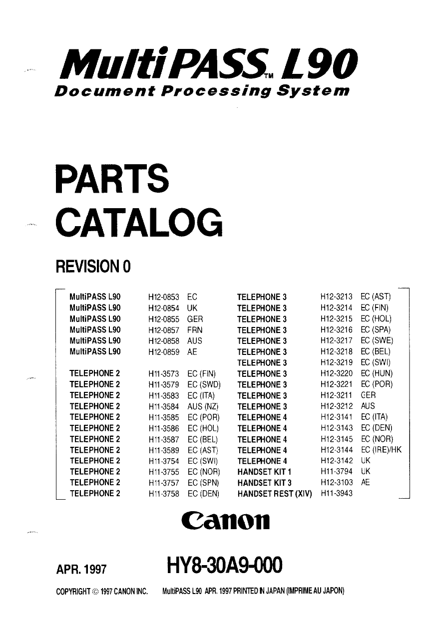 Canon FAX FP-L90 MultiPass Parts Catalog Manual-1